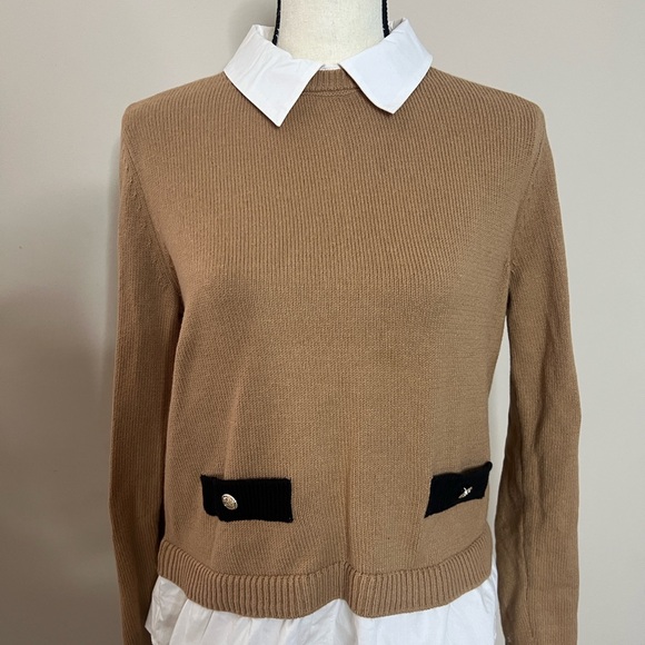 🍂🥧🧥LOFT Tan/Camel Sweater with Black Details - Picture 3 of 16